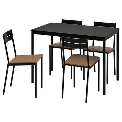 SANDSBERG / SANDSBERG Juego de comedor con 4 sillas, negro/negro, 110x67 cm