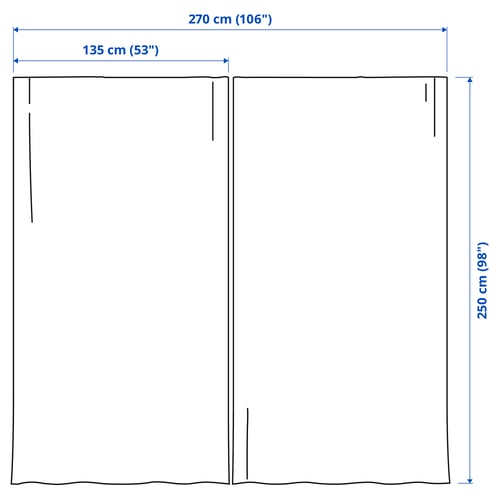 SANDSVINGEL Cortina, 1 par, gris/con cinta de fruncir, 135x250 cm