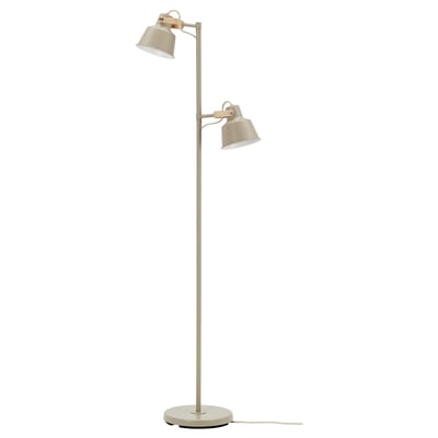 SJÖMAKT Lámpara de pie, 2 focos, beige/fresno