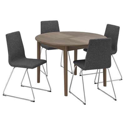 SKANSNÄS / LILLÅNÄS Juego de comedor con 4 sillas, café haya/cromado Gunnared gris oscuro, 115/170 cm