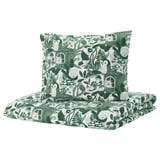 SKOGSDUVA Funda plumón con funda almohada, blanco verde/bosque, 150x200/50x60 cm