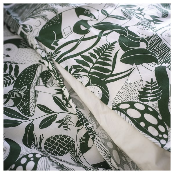 SKOGSDUVA Funda plumón con funda almohada, blanco verde/bosque, 150x200/50x60 cm