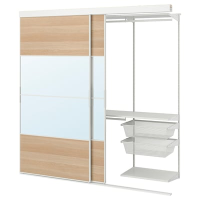 SKYTTA / BOAXEL Mueble con puerta corredera, blanco Mehamn/Auli/efecto roble tinte blanco espejo, 202x65x205 cm