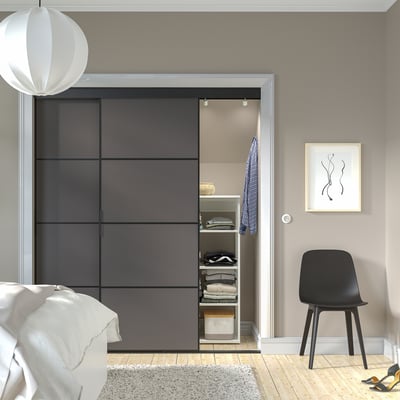 SKYTTA / MEHAMN Puerta corredera, negro/ambos lados Gris oscuro, 177x205 cm