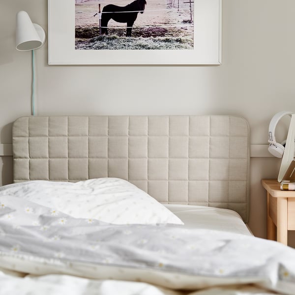 SLÄKT Estructura de cama, con respaldo/Vissle beige, 90x200 cm