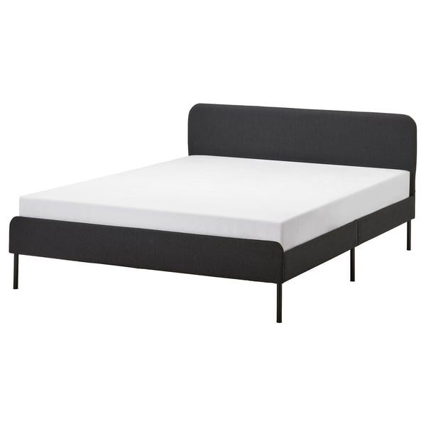SLATTUM Cama tapizada, Vissle Gris oscuro, 140x200 cm