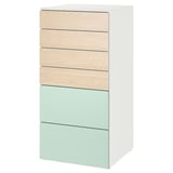 SMÅSTAD / PLATSA Cómoda con 6 cajones, blanco abedul/menta, 60x57x123 cm