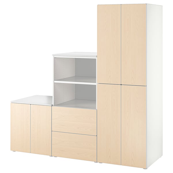 SMÅSTAD / PLATSA Mueble de almacenamiento, blanco/abedul, 180x57x181 cm