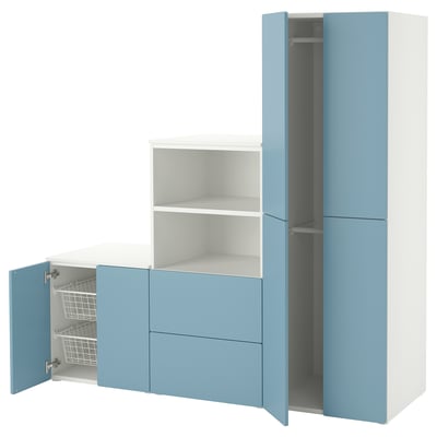 SMÅSTAD / PLATSA Mueble de almacenamiento, blanco/azul, 180x57x181 cm