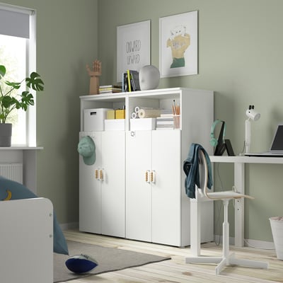 SMÅSTAD / PLATSA Mueble de almacenamiento, blanco/blanco con 6 repisas, 120x42x123 cm