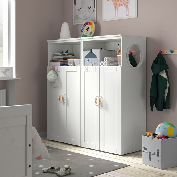 SMÅSTAD / PLATSA Mueble de almacenamiento, blanco/con marco con 6 repisas, 120x42x123 cm