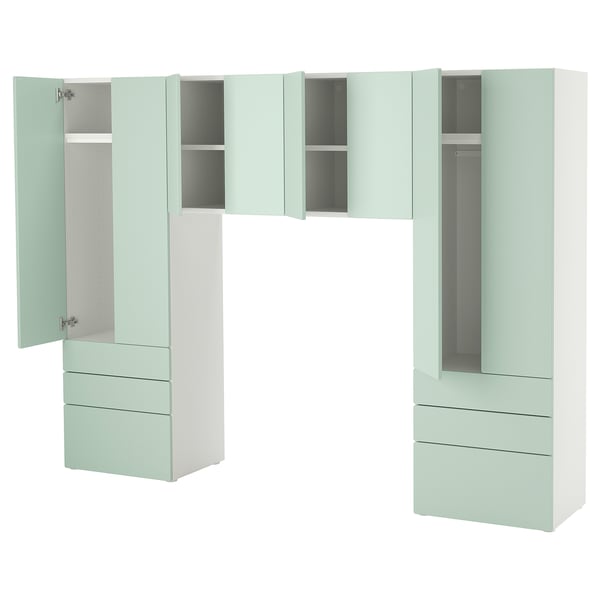 SMÅSTAD / PLATSA Mueble de almacenamiento, blanco/menta, 240x42x181 cm