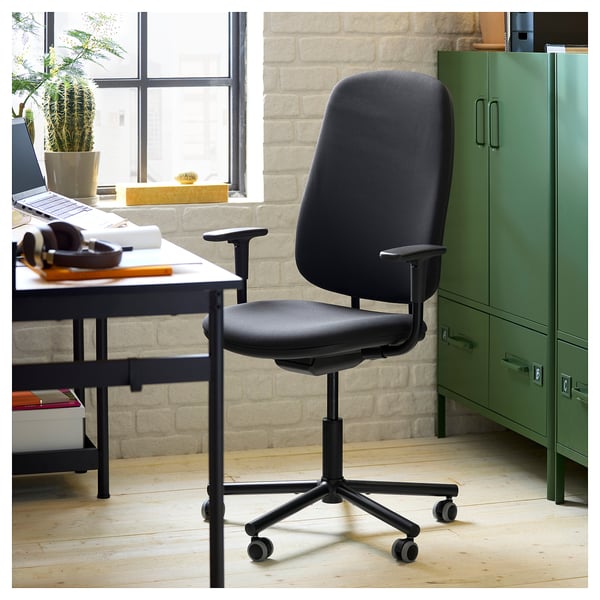 SMÖRKULL Silla escritorio con apoyabrazos, Gräsnäs Gris oscuro