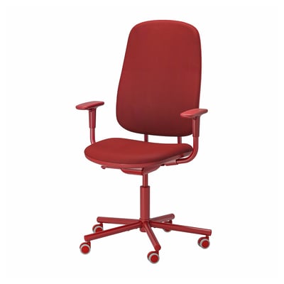 SMÖRKULL Silla escritorio con apoyabrazos, Gräsnäs rojo