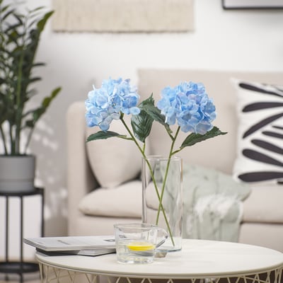 SMYCKA Flor artificial, interior/exterior/hortensia azul costeño, 45 cm