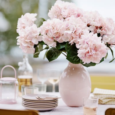 SMYCKA Flor artificial, interior/exterior/Hortensia rosado, 55 cm