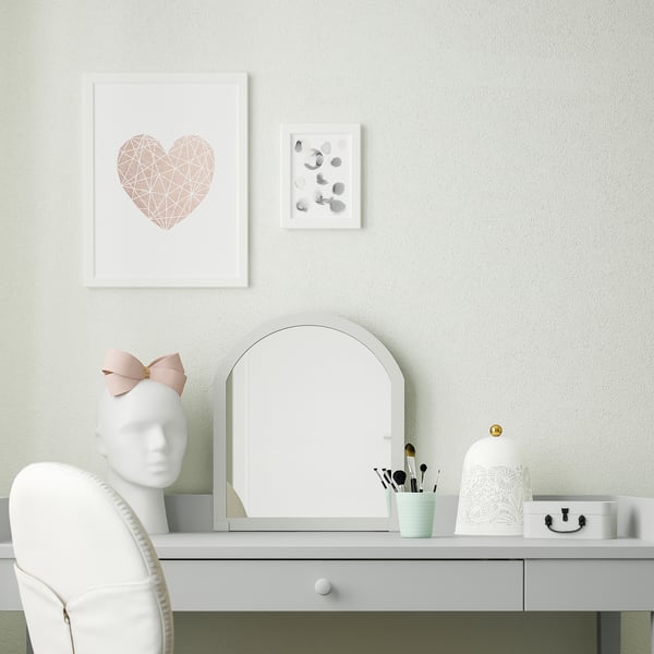SMYGA Escritorio con espejo, gris claro, 122x60 cm