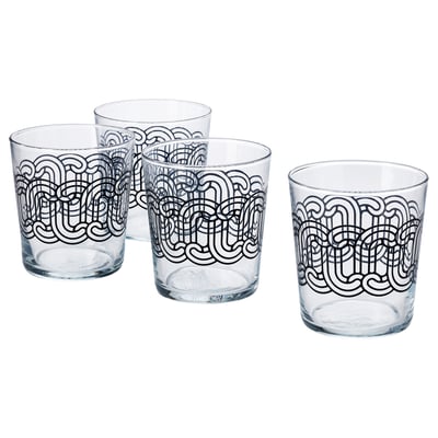 SÖTRÖNN Vaso, vidrio incoloro con diseño/negro, 30 cl