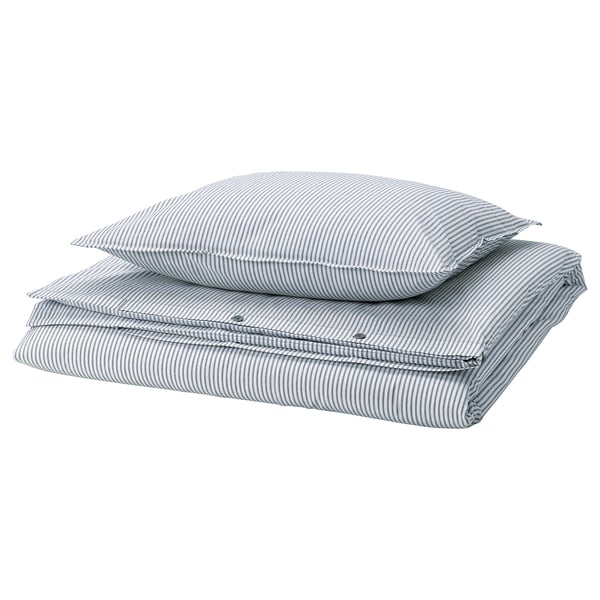 SOLFIBBLA Funda plumón con funda almohada, blanco azul/raya, 150x200/50x60 cm