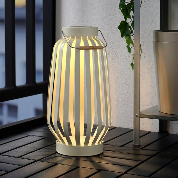 SOLVINDEN Lámpara de pie solar LED, beige/raya, 42 cm