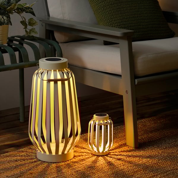 SOLVINDEN Lámpara de pie solar LED, beige/raya, 42 cm