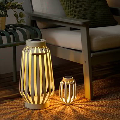 SOLVINDEN Lámpara de pie solar LED, beige/raya, 42 cm