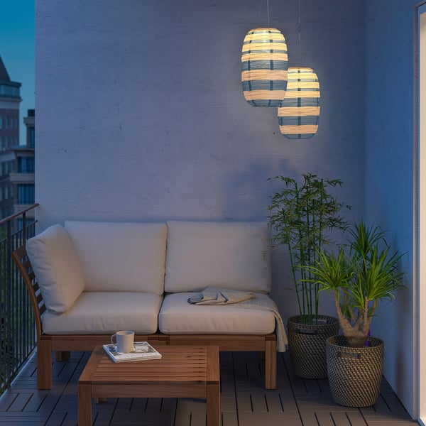 SOLVINDEN Lámpara de techo solar LED, ext ovalado/azul raya, 43 cm