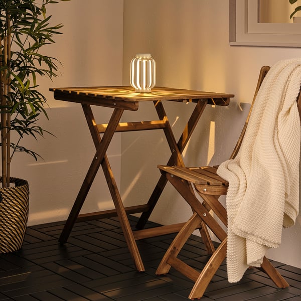 SOLVINDEN Lámpara mesa solar LED, beige/raya, 17 cm