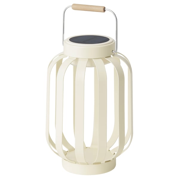SOLVINDEN Lámpara mesa solar LED, beige/raya, 17 cm