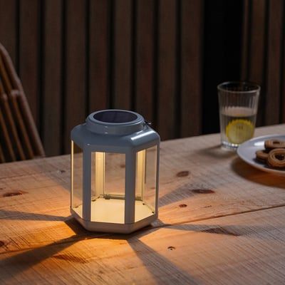 SOLVINDEN Lámpara mesa solar LED, farol/azul costeño, 17 cm