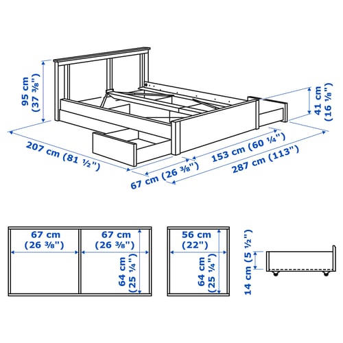SONGESAND Cama estructural con 4 cajones, blanco, 140x200 cm
