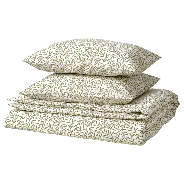 SORGMANTEL Funda plumón con 2 fundas almohada, blanco/verde, 240x220/50x60 cm