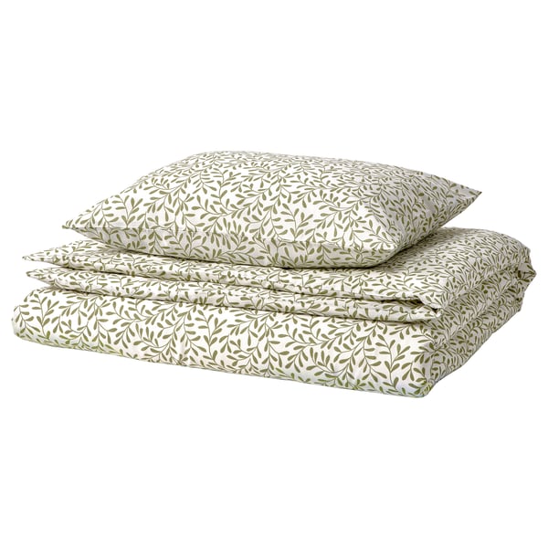 SORGMANTEL Funda plumón con funda almohada, blanco/verde, 150x200/50x60 cm