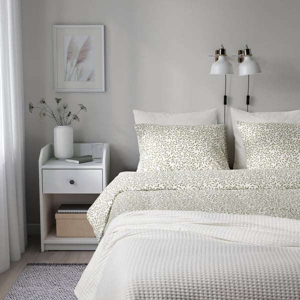 SORGMANTEL Funda plumón con funda almohada, blanco/verde, 150x200/50x60 cm