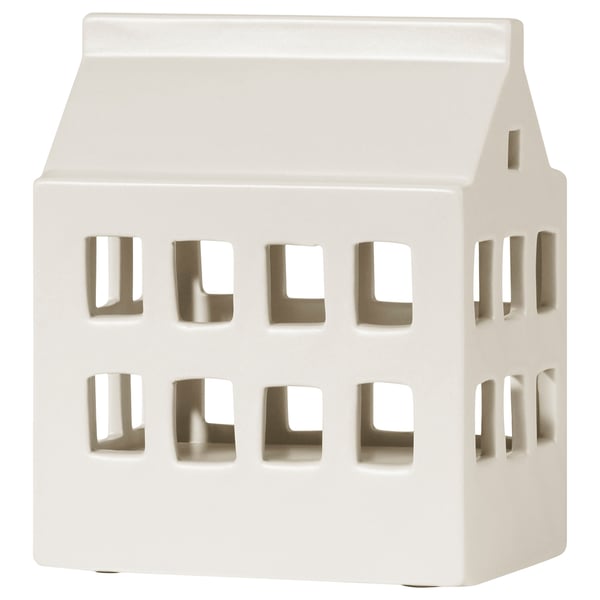 STRÅLA Adorno mesa LED, a pilas casa/cerámica blanco, 16 cm