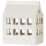 STRÅLA Adorno mesa LED, a pilas casa/cerámica blanco, 16 cm