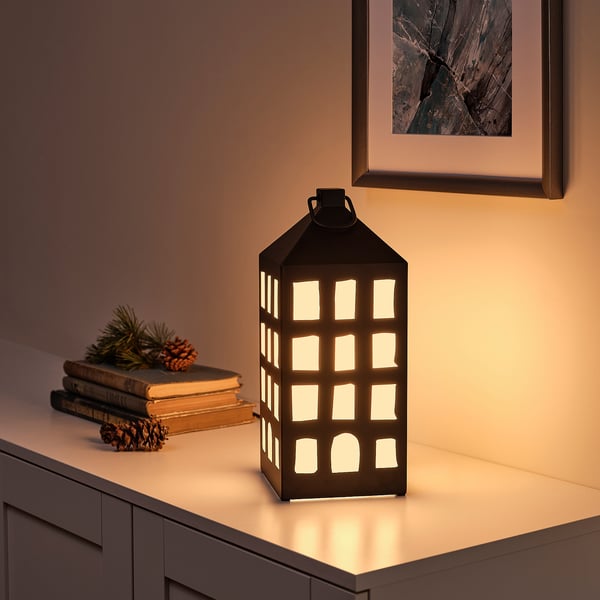 STRÅLA Adorno mesa LED, casa/metal negro, 34 cm