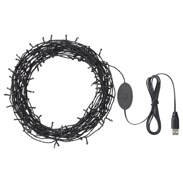 STRÅLA Guirnalda luces LED 200 ampolletas, negro