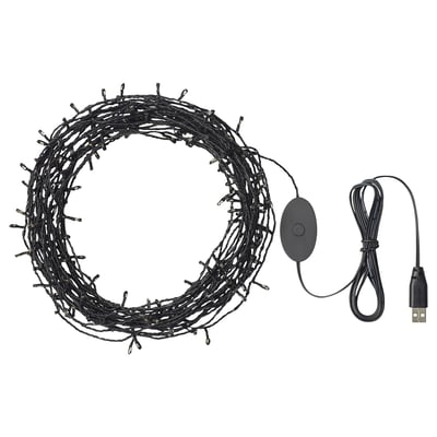 STRÅLA Guirnalda luces LED 200 ampolletas, negro