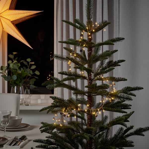 STRÅLA Guirnalda luminosa LED 80, a pilas mini/estrella dorado