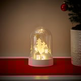 STRÅLA Lámpara de mesa LED, a pilas campana/pueblo blanco, 18 cm