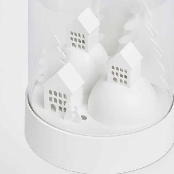 STRÅLA Lámpara de mesa LED, a pilas campana/pueblo blanco, 18 cm