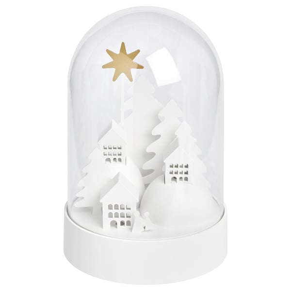 STRÅLA Lámpara de mesa LED, a pilas campana/pueblo blanco, 18 cm