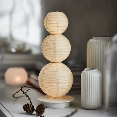 STRÅLA Lámpara de mesa LED, forma de bola a pilas/blanco