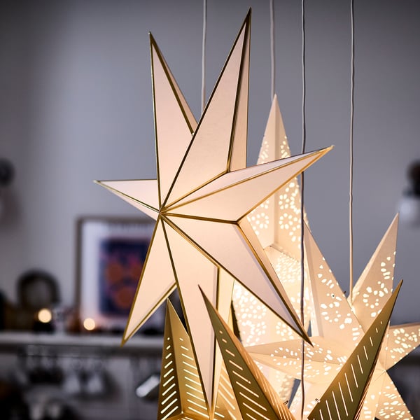 STRÅLA Pantalla para lámpara, blanco/dorado, 90 cm