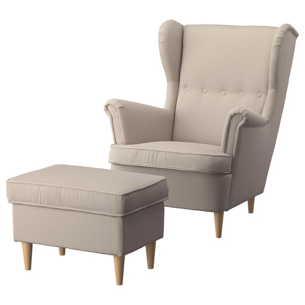 STRANDMON Sillón con apoyapiés, Kelinge beige