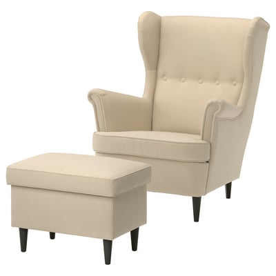 STRANDMON Sillón con apoyapiés, Tommaboda beige intenso
