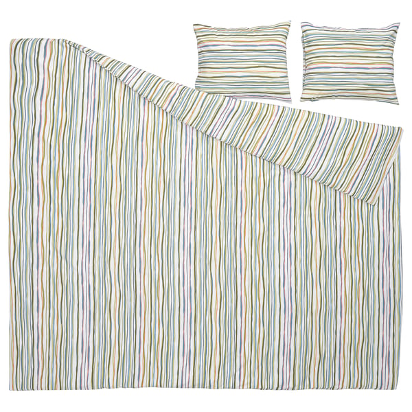 SUMPGRÖE Funda plumón con 2 fundas almohada, multicolor/rayas, 240x220/50x60 cm