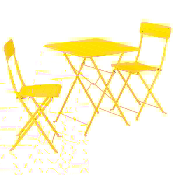 SUNDSÖ Mesa con 2 sillas plegables, ext amarillo/amarillo, 65x65 cm