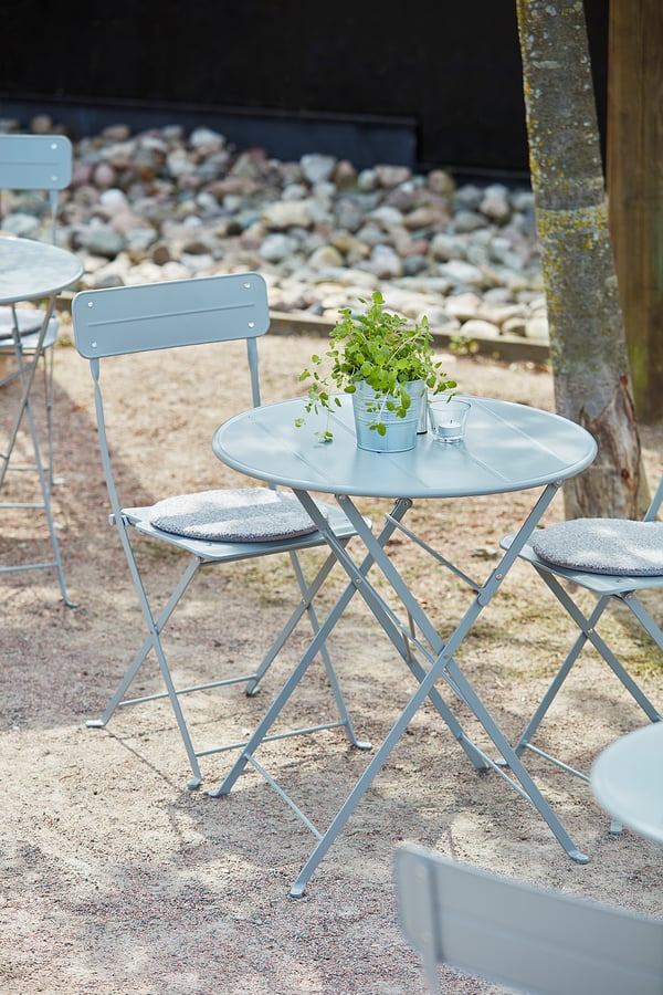 SUNDSÖ Mesa para terraza, gris, 65 cm